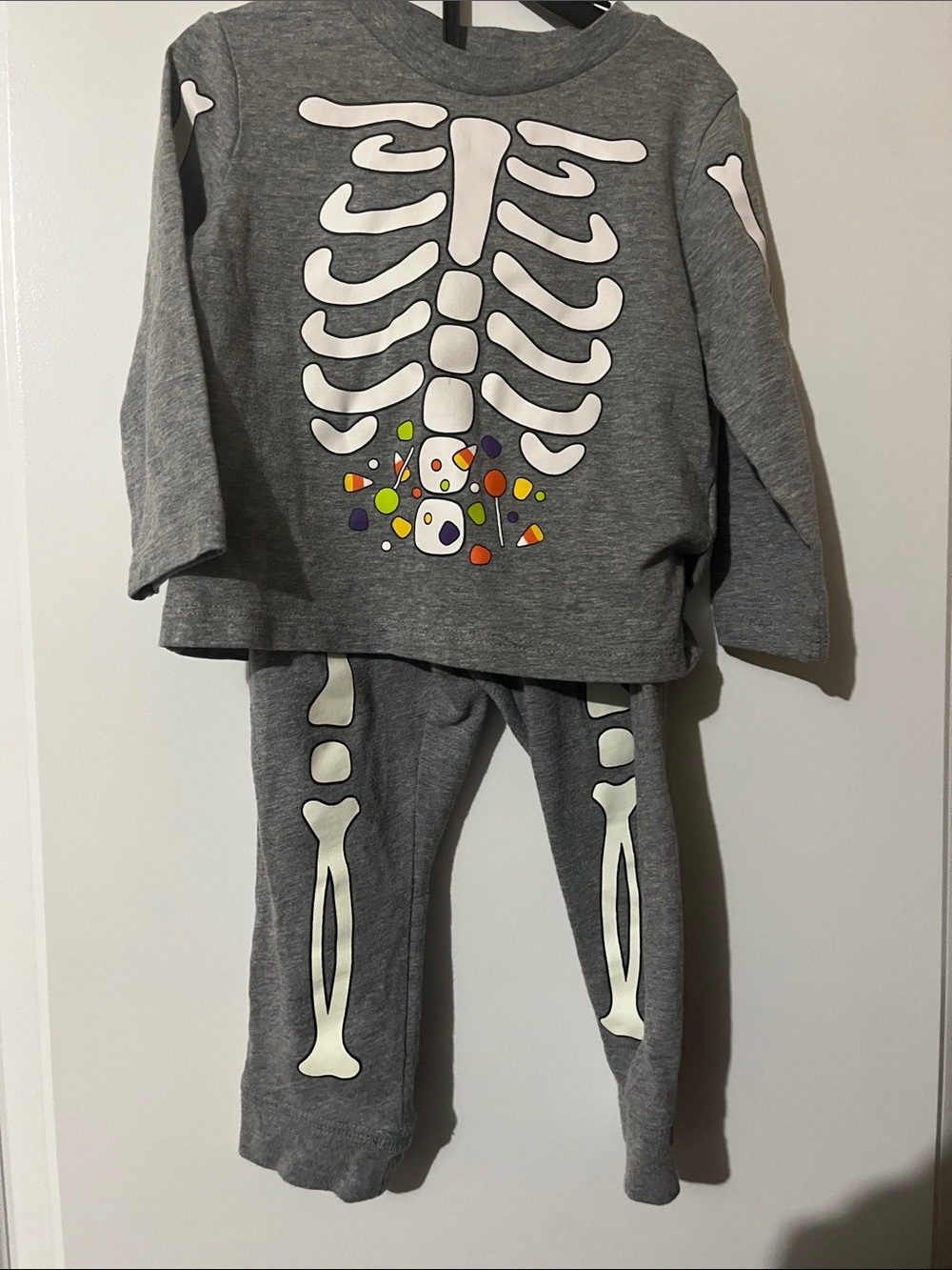 Celebrate It Gray Skeleton Pajama Set with Candy Accents